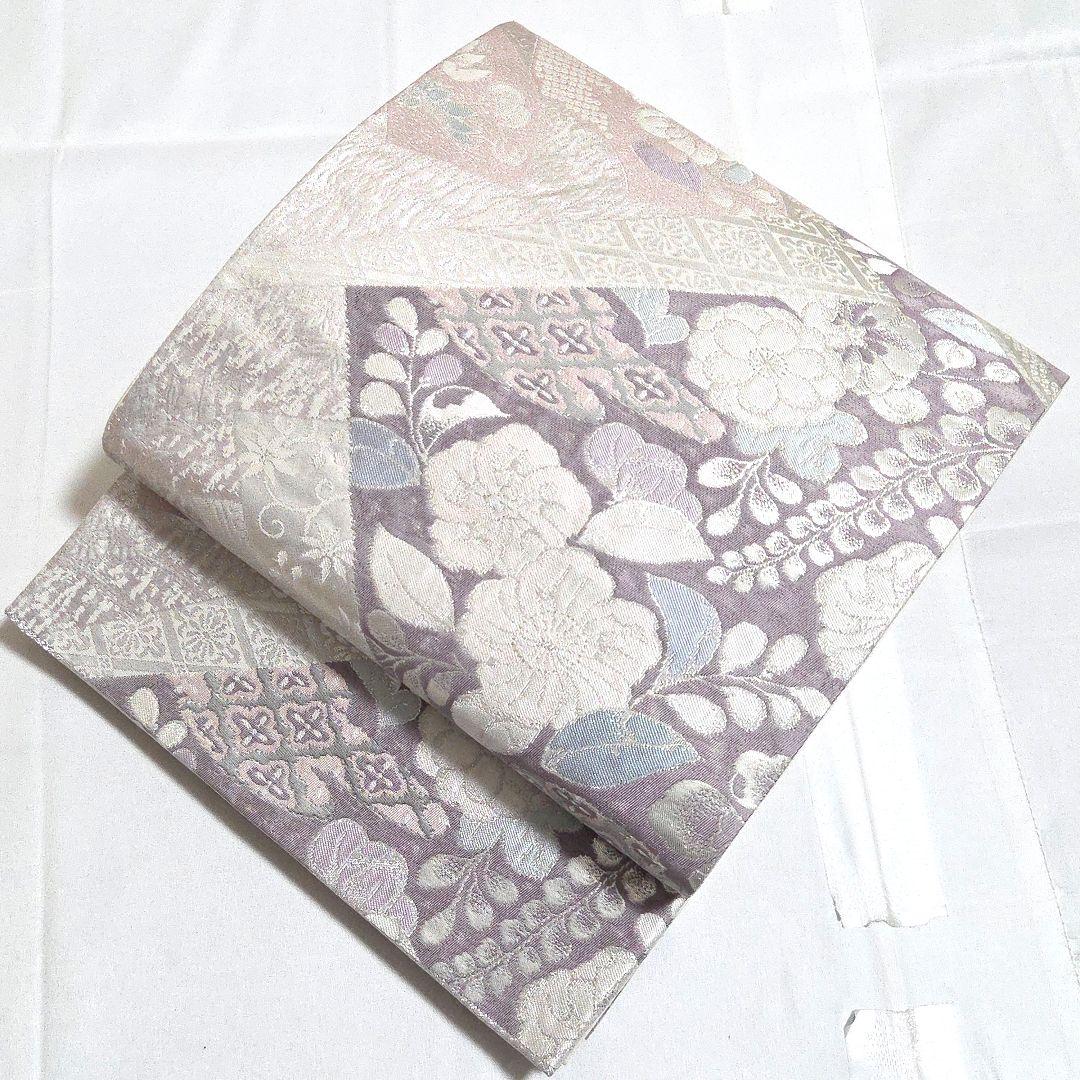 A5◆着物くつろぎ 辻が花 錦プラチナ箔 銀糸 六通 正絹 フォーマルな袋帯