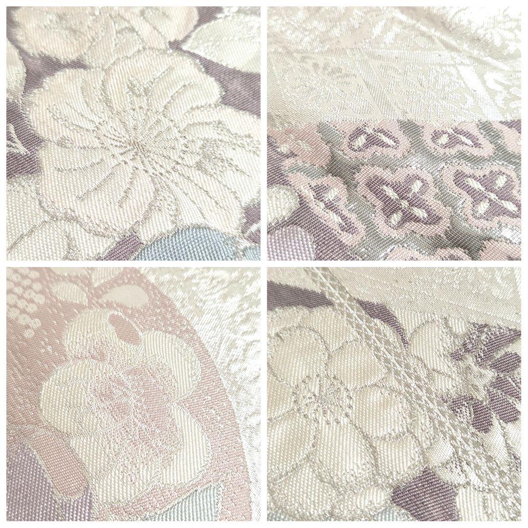 A5◆着物くつろぎ 辻が花 錦プラチナ箔 銀糸 六通 正絹 フォーマルな袋帯