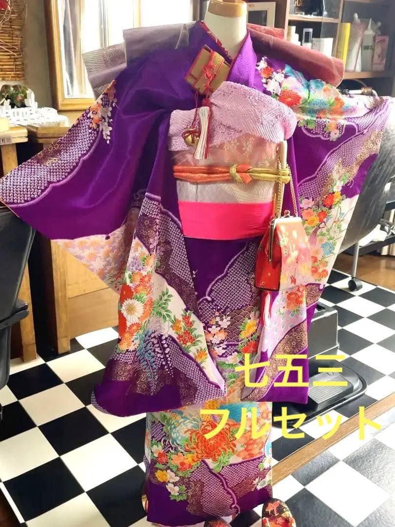 七五三七歳フルセット紫の花柄