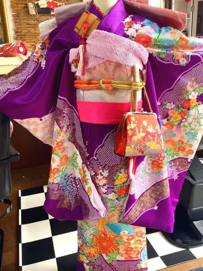 七五三七歳フルセット紫の花柄