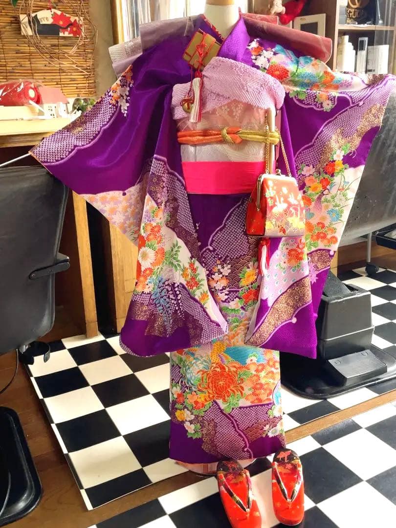 七五三七歳フルセット紫の花柄