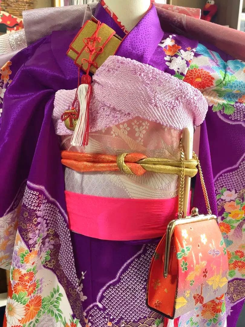 七五三七歳フルセット紫の花柄