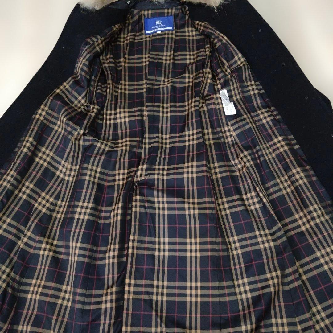 美品　バーバリーブルーレーベル ノバチェック38　ロングコート襟フォックス