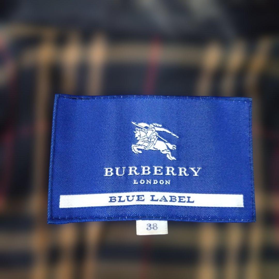 美品　バーバリーブルーレーベル ノバチェック38　ロングコート襟フォックス