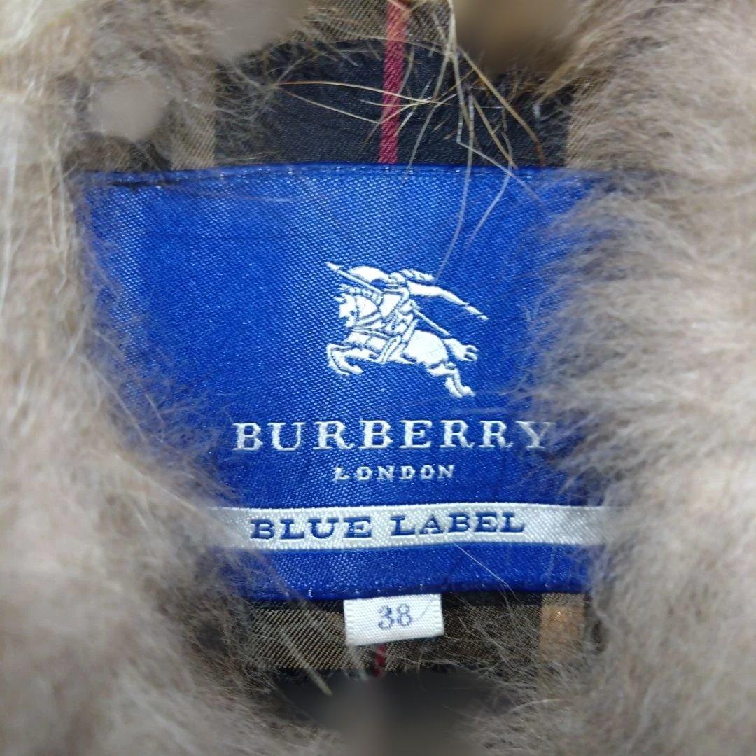 美品　バーバリーブルーレーベル ノバチェック38　ロングコート襟フォックス
