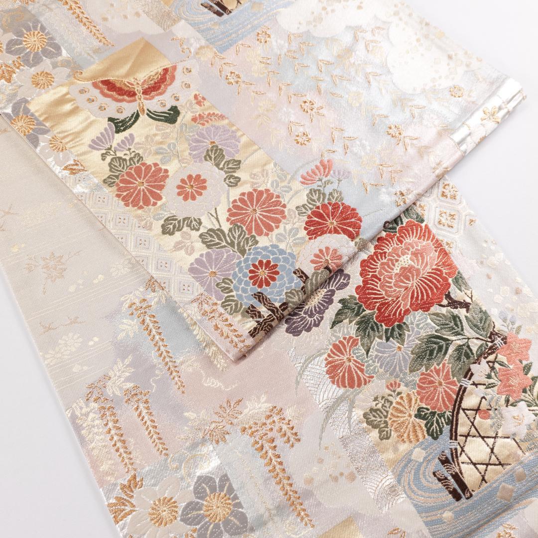 値下げコメント対応しません R7SK1333 振袖+帯 2点セット 金彩