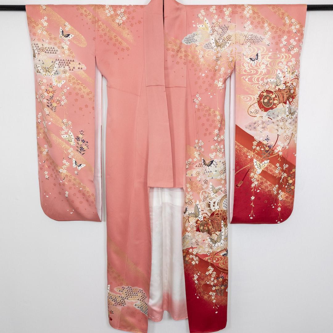 値下げコメント対応しません R7SK1333 振袖+帯 2点セット 金彩