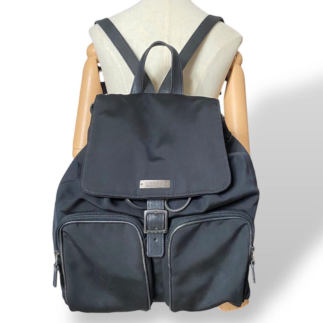 美品 COACH コーチ メンズ リュック バックパック 大容量 レザー 黒