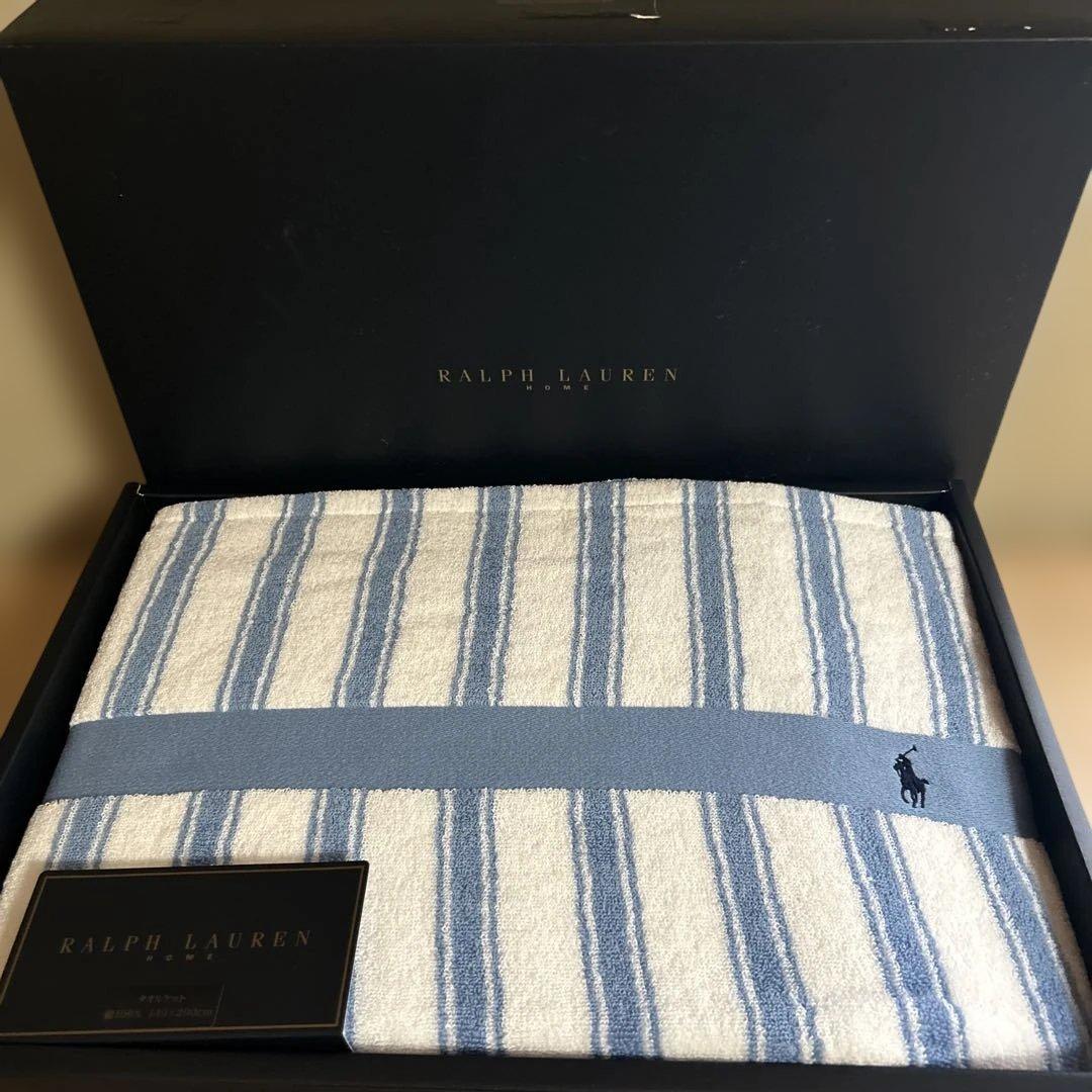 ラルフローレン　タオルケット ブルー　ストライプ