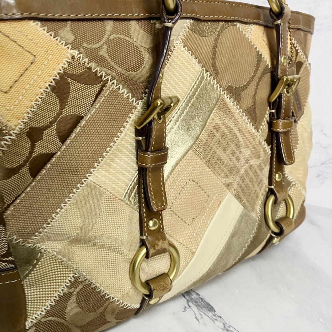 B912【A4収納可能】COACH★パッチワーク トートバッグ 茶系 12527