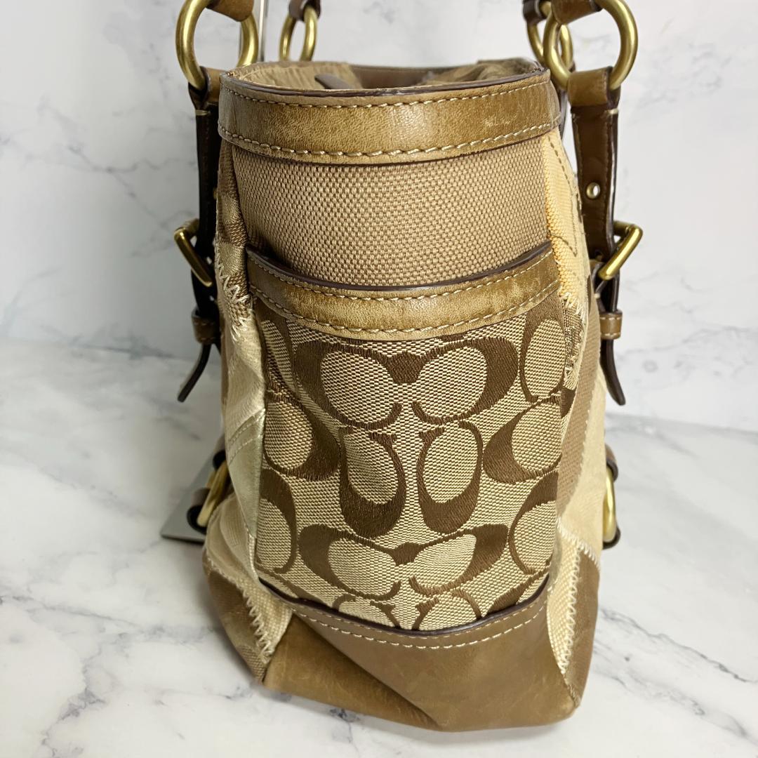 B912【A4収納可能】COACH★パッチワーク トートバッグ 茶系 12527