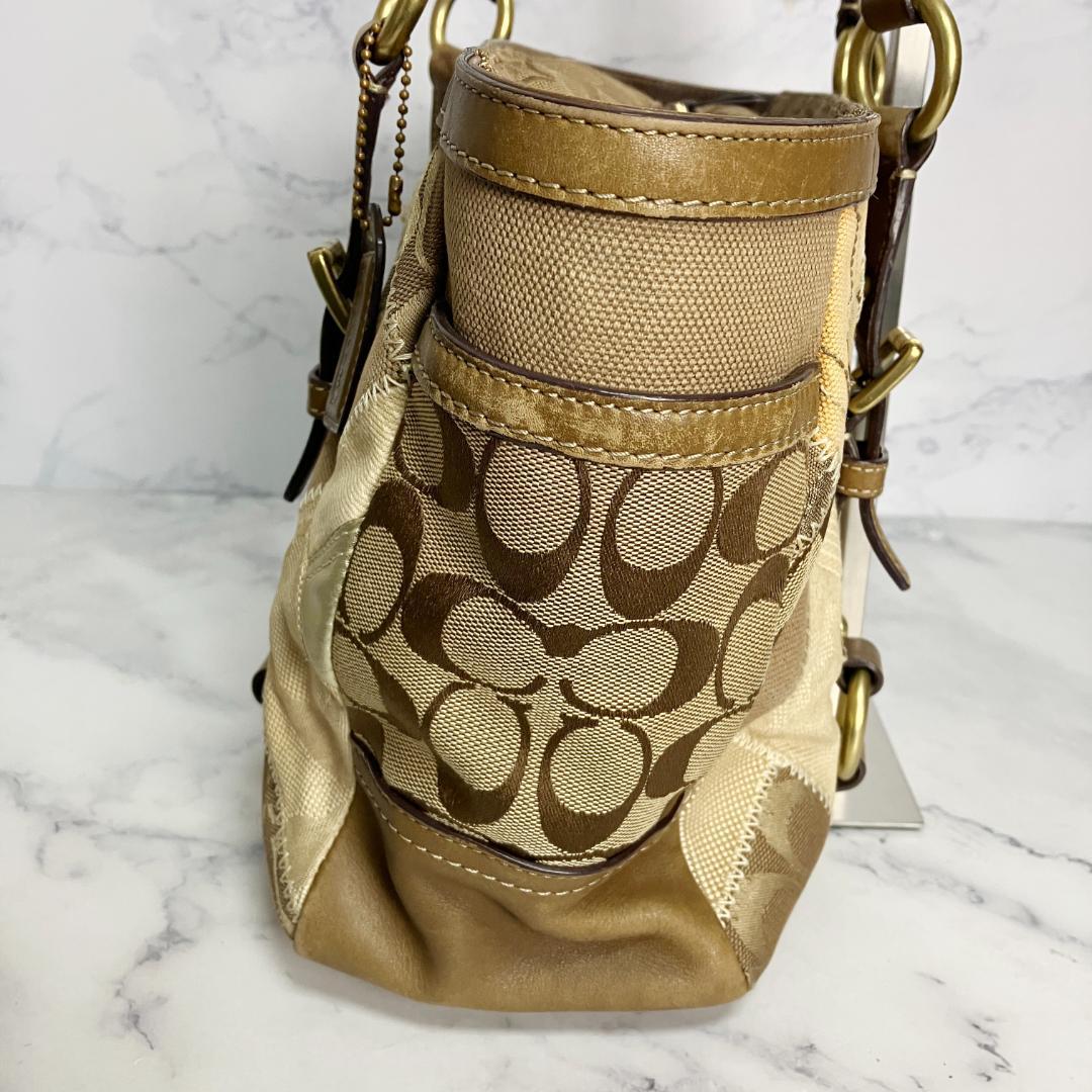 B912【A4収納可能】COACH★パッチワーク トートバッグ 茶系 12527