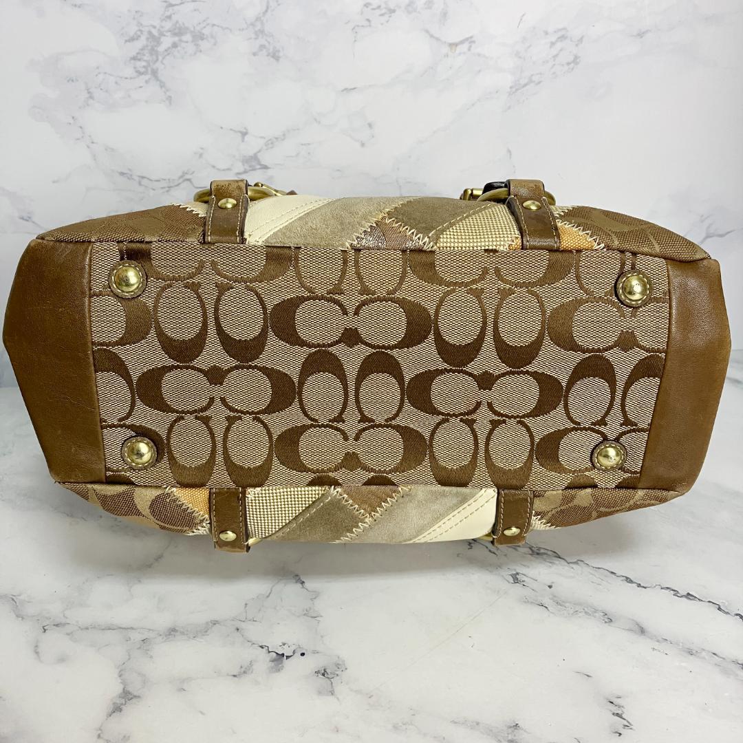 B912【A4収納可能】COACH★パッチワーク トートバッグ 茶系 12527