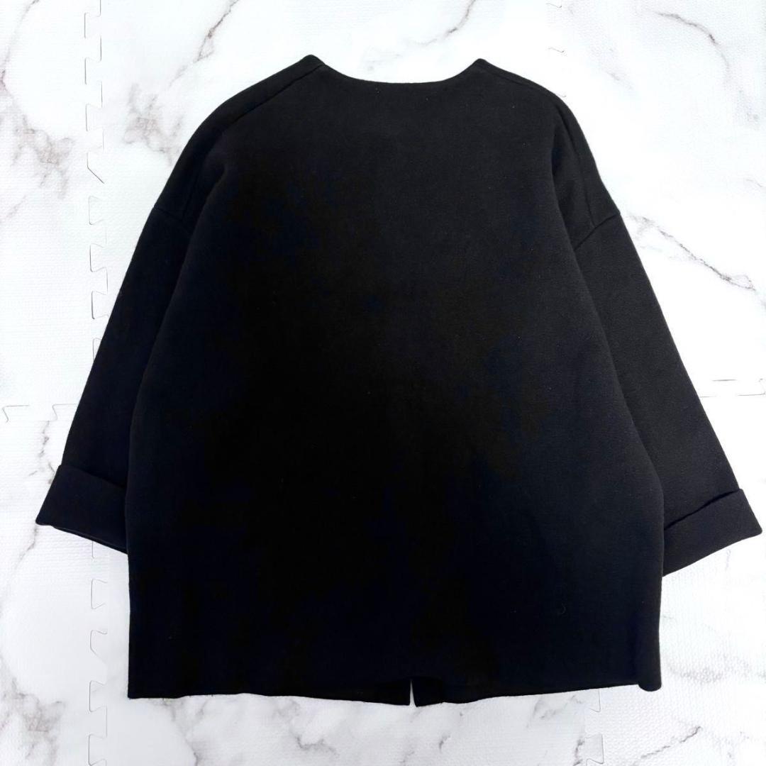 BEARDSLEY ニットコート　ブラック　ビアズリー　洗える　ノーカラー　黒