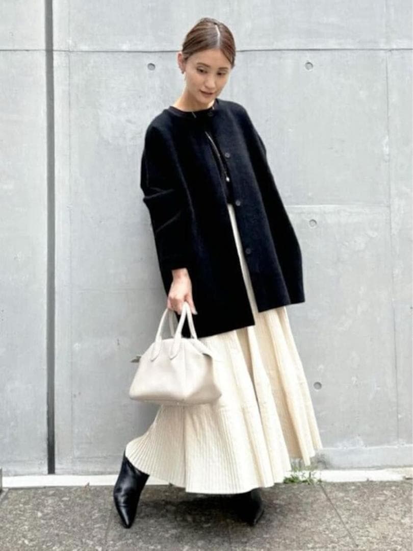 BEARDSLEY ニットコート　ブラック　ビアズリー　洗える　ノーカラー　黒