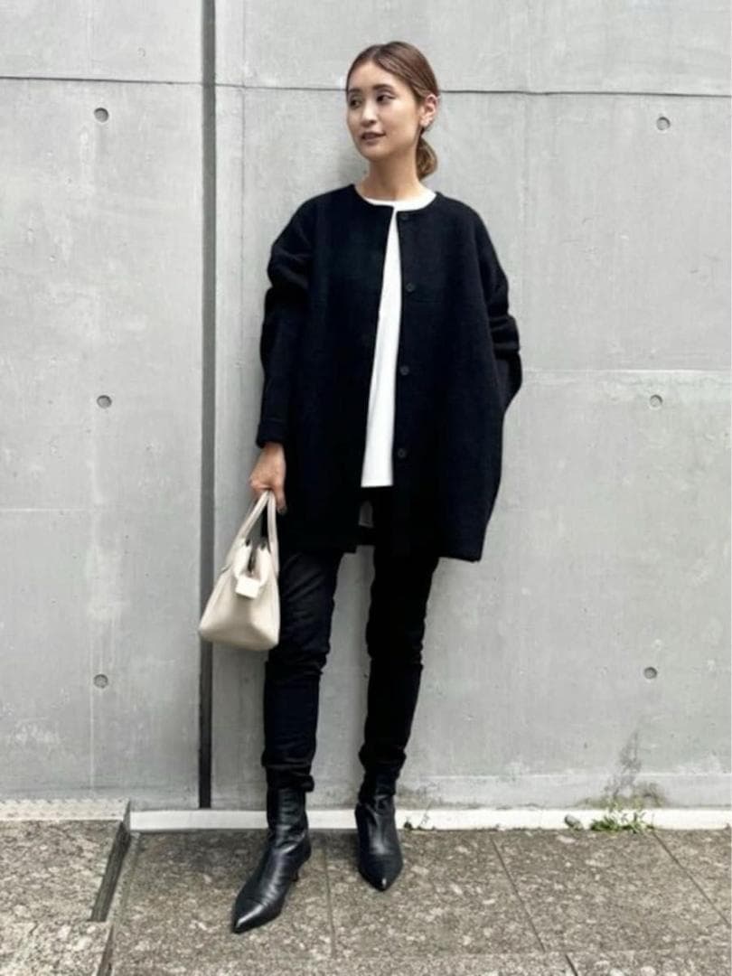 BEARDSLEY ニットコート　ブラック　ビアズリー　洗える　ノーカラー　黒