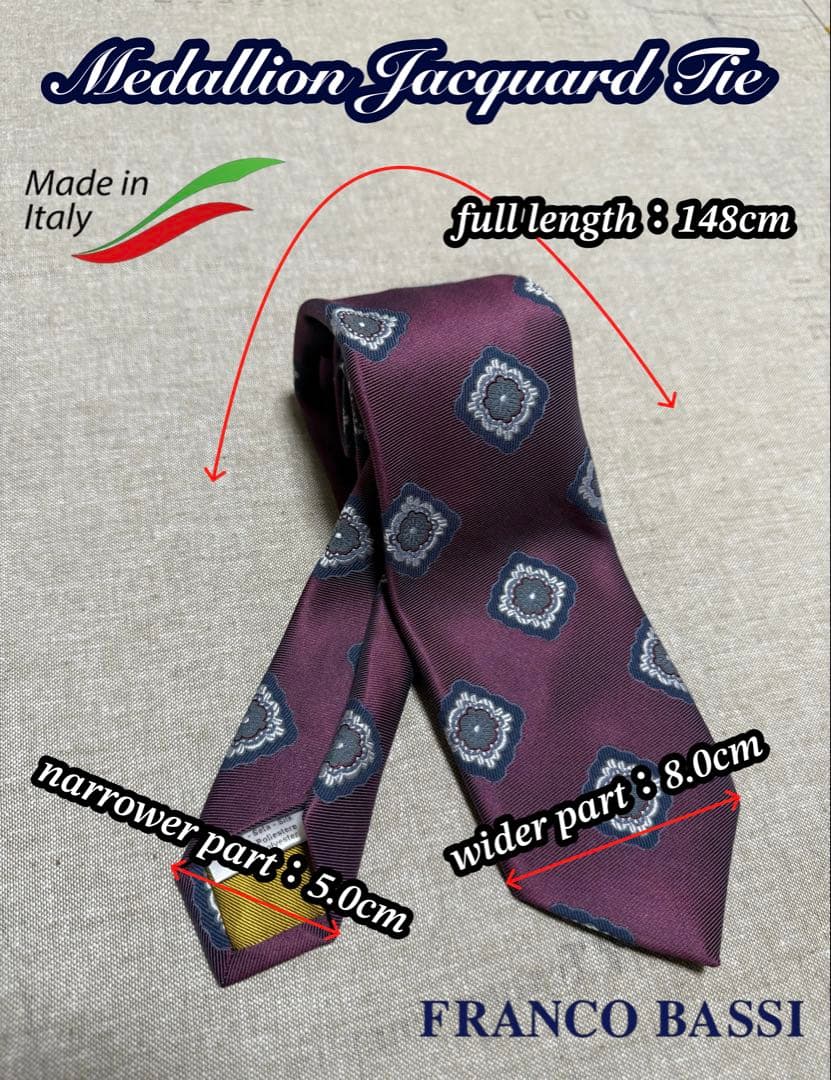 【極美品】FRANCO BASSI／50th Anniv.／小紋柄／ボルドー