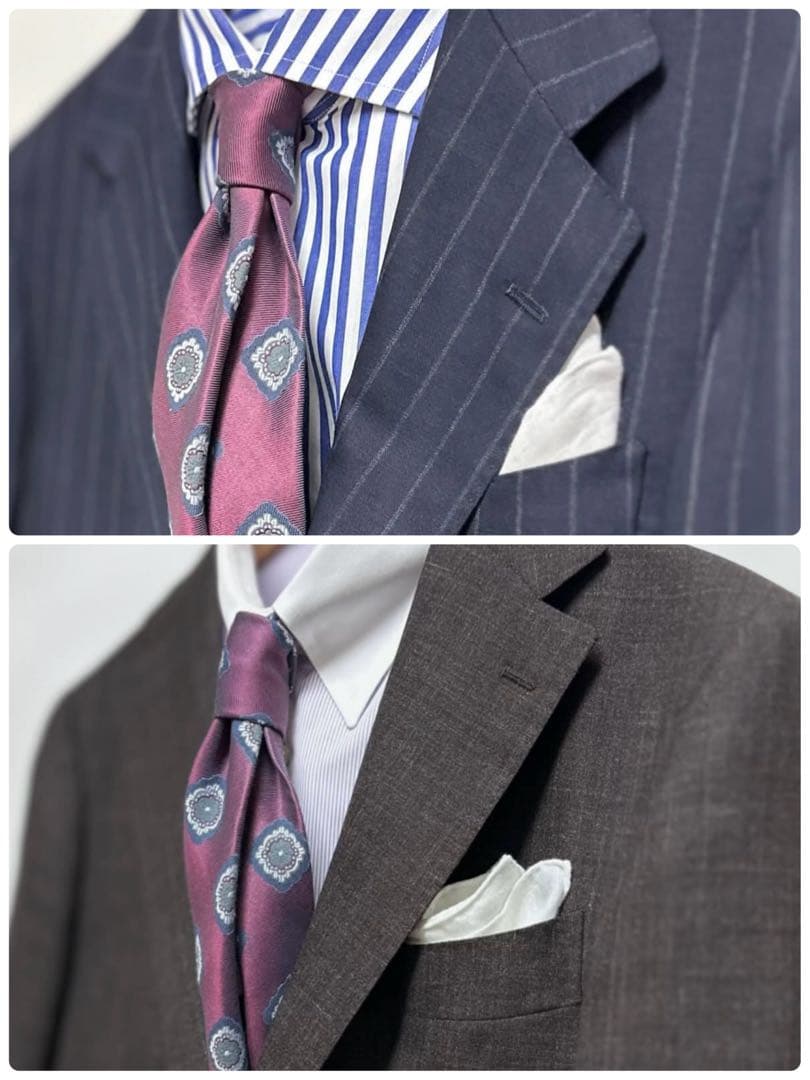 【極美品】FRANCO BASSI／50th Anniv.／小紋柄／ボルドー