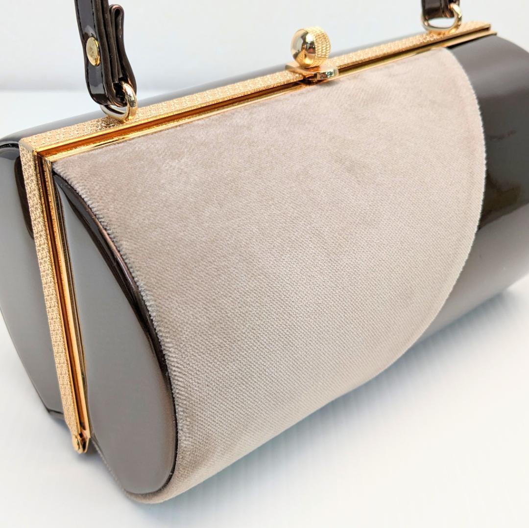 ベロア 3枚芯 ハイヒール 草履バッグ セット ブラウン w64-4