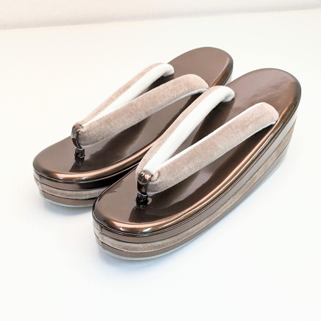 ベロア 3枚芯 ハイヒール 草履バッグ セット ブラウン w64-4