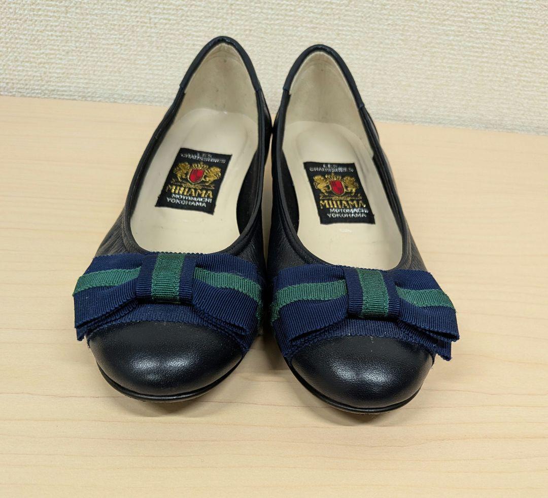 【美品】MIHAMA リボン付きカッターシューズ ネイビー　エコバッグ付