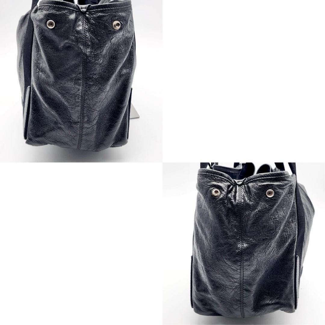 バレンシアガ　ネイビーカバスS ハンドバッグ シワ加工 ブラック　レザー　A4可