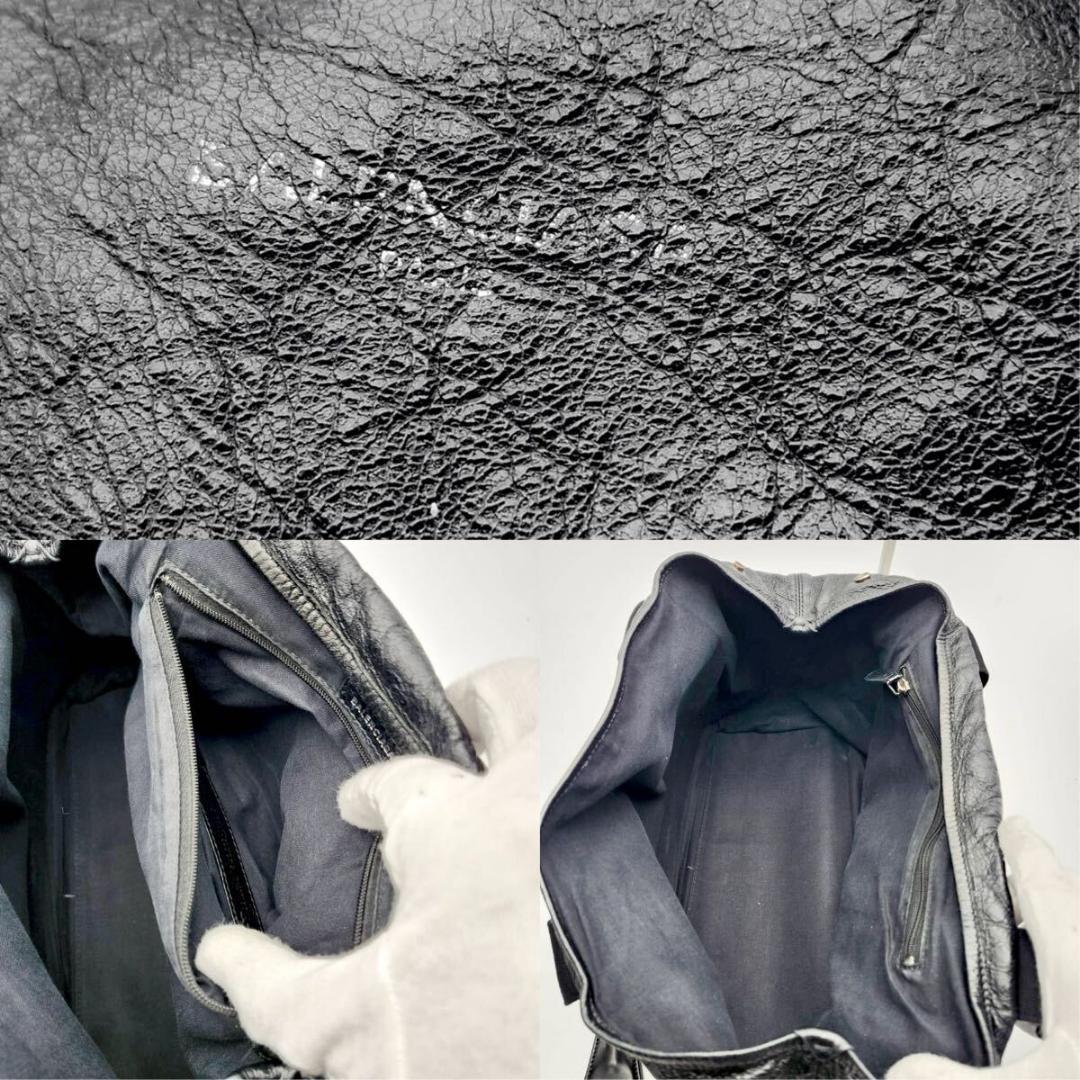 バレンシアガ　ネイビーカバスS ハンドバッグ シワ加工 ブラック　レザー　A4可