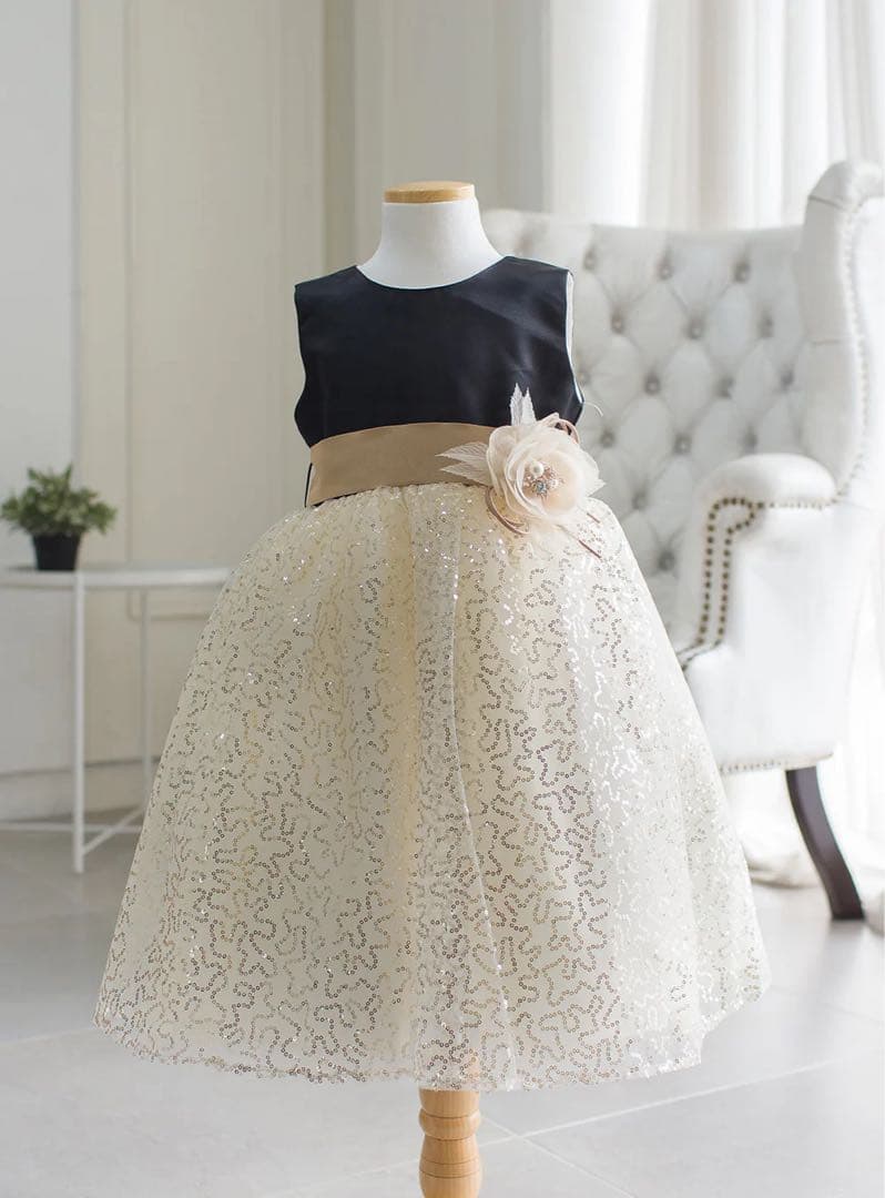 Drescco ドレスコ　ゴールドスパンコール レースドレス 120 フォーマル