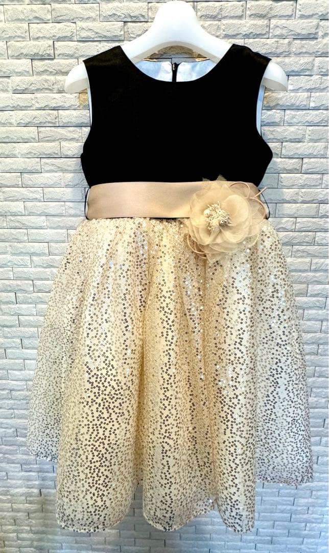 Drescco ドレスコ　ゴールドスパンコール レースドレス 120 フォーマル