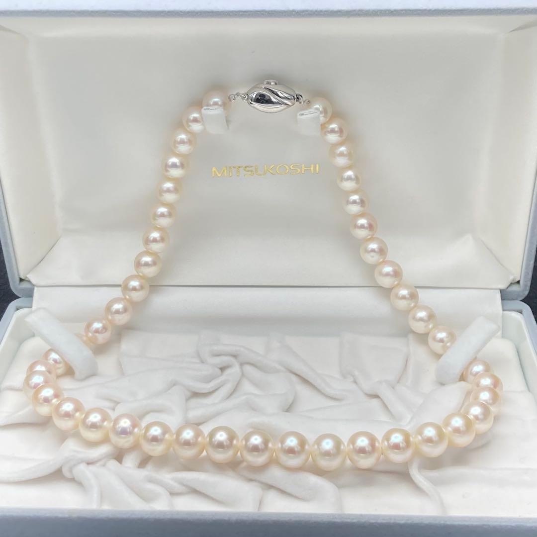 ✨美品✨本真珠 パール ネックレス 9.0〜10mm 43cm SILVER金具