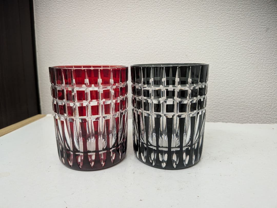 伝統工芸 江戸切子 太武朗 三筋格子 ペアカップ 未使用