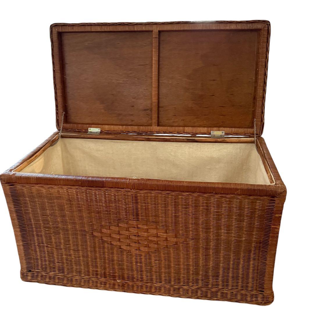 HR816 籐　ビンテージ　ラタン 大型収納 トランク蓋付き収納