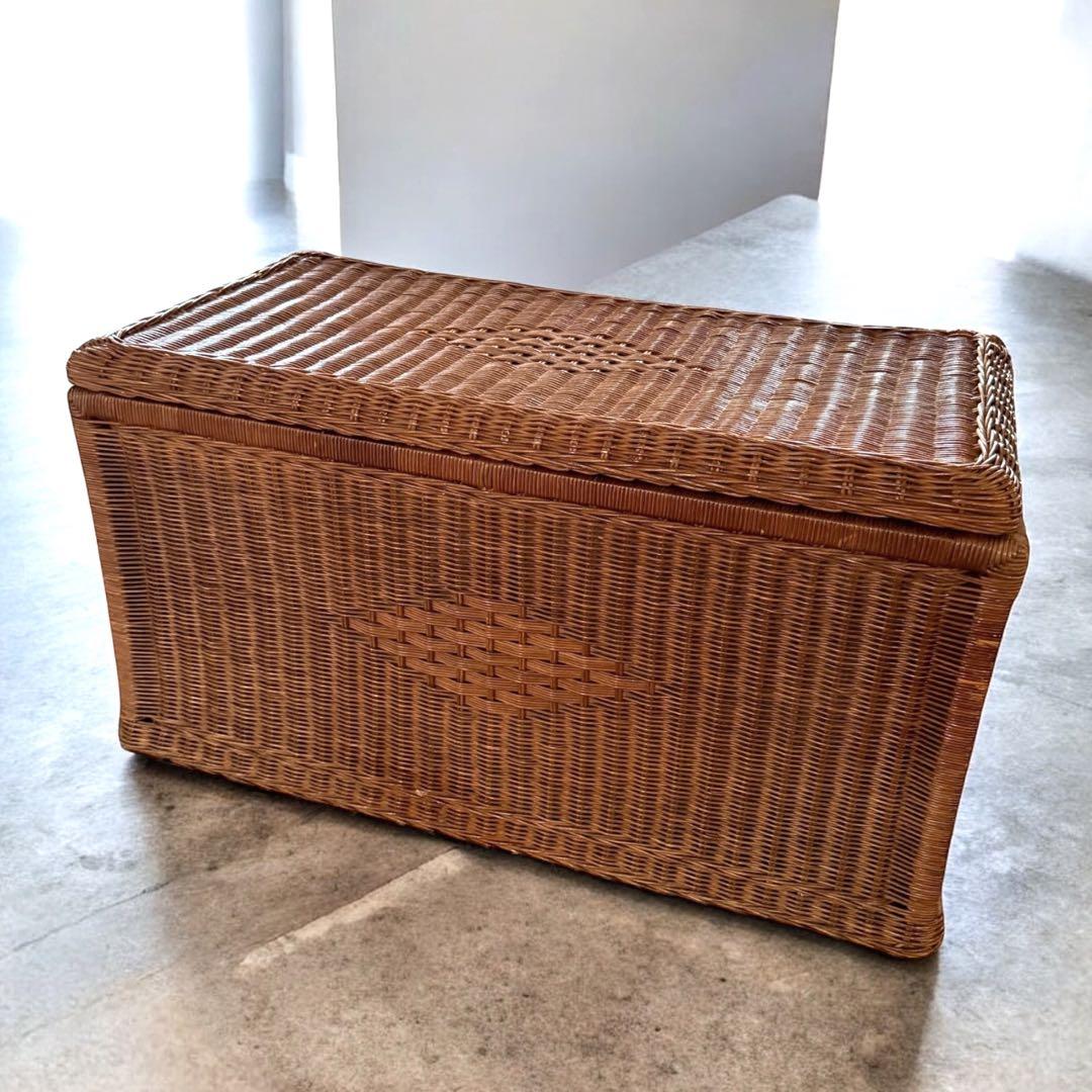 HR816 籐　ビンテージ　ラタン 大型収納 トランク蓋付き収納