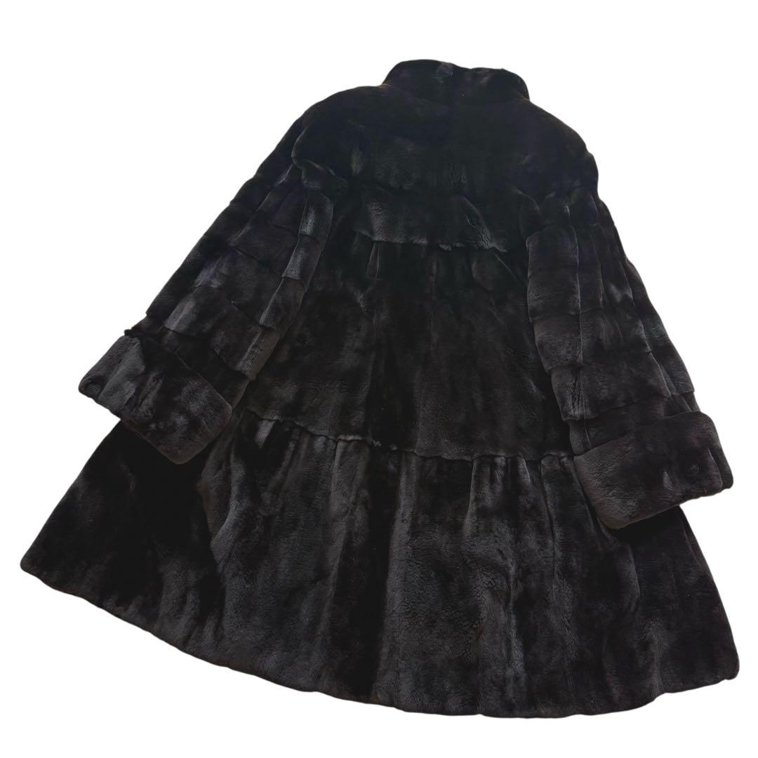 裾周り230 シェアードミンク フレア ファーコート ロールアップ 毛皮 XL