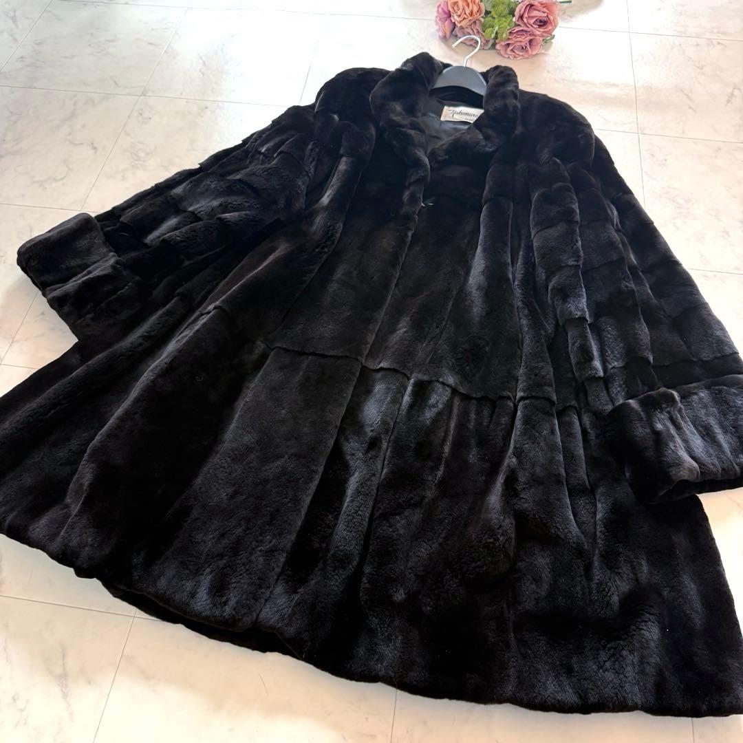 裾周り230 シェアードミンク フレア ファーコート ロールアップ 毛皮 XL