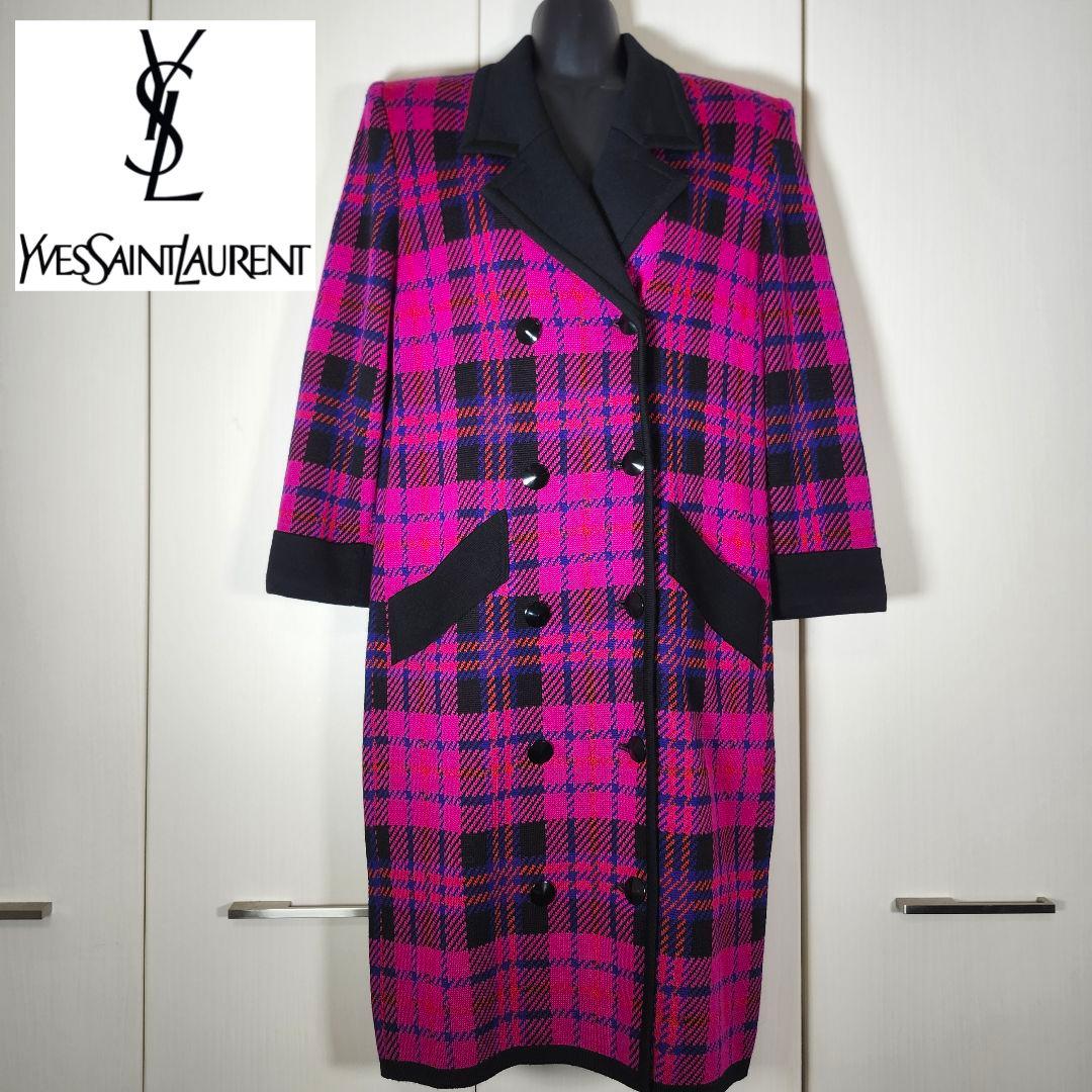 美品　イブサンローラン ウールニット ロングコート ヴィンテージ　M