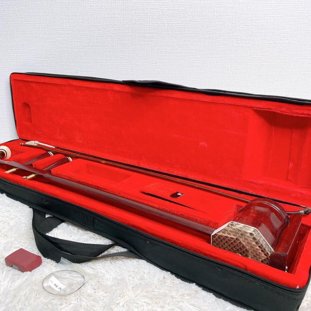 【訳あり】中国 弦楽器 二胡 ハードケース付き 蛇皮 弦楽器