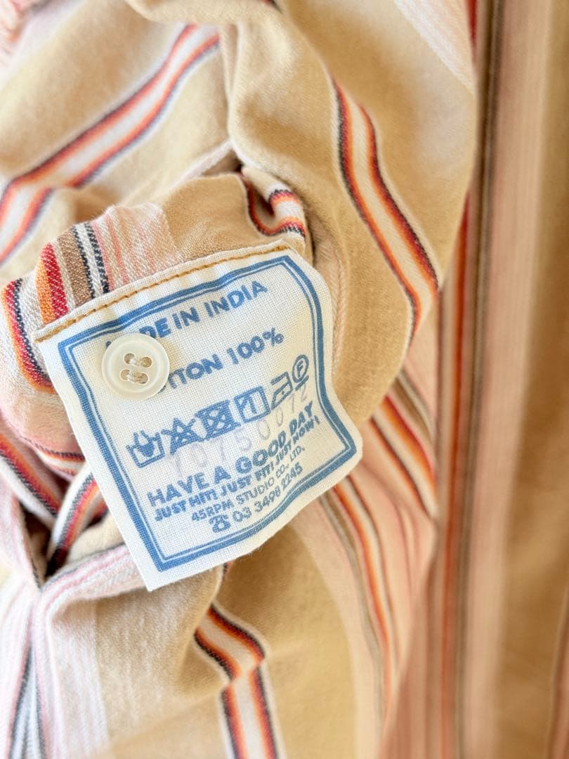 45R インドミニヘリンボンストライプのビッグシャツドレス フリーサイズ