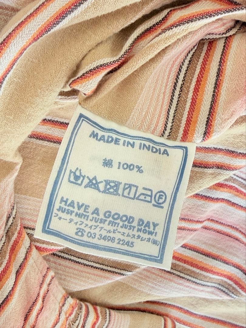 45R インドミニヘリンボンストライプのビッグシャツドレス フリーサイズ