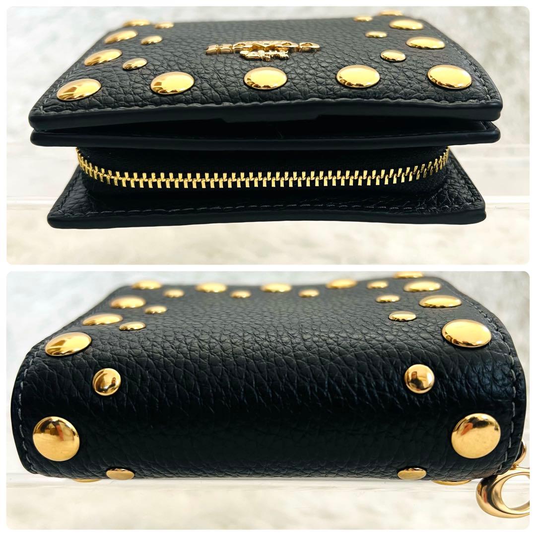 新品　正規品　COACH コーチ　ブラック　スタッズ レザー 二つ折り財布