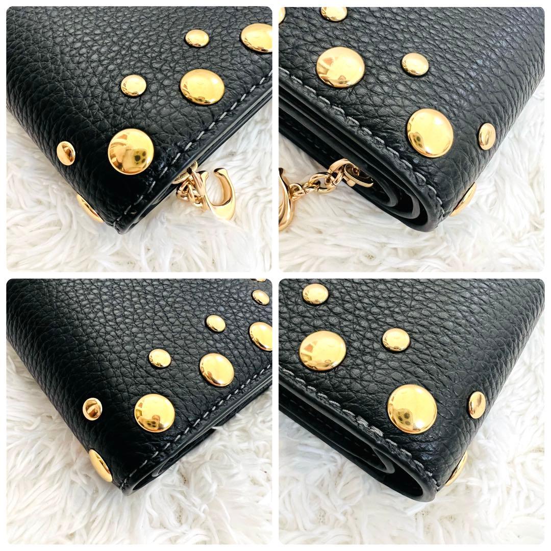新品　正規品　COACH コーチ　ブラック　スタッズ レザー 二つ折り財布