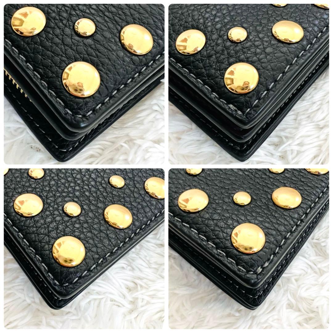 新品　正規品　COACH コーチ　ブラック　スタッズ レザー 二つ折り財布