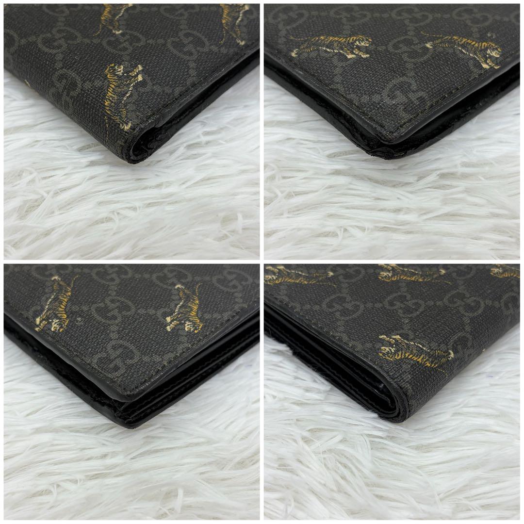 美品✨グッチ　二つ折り財布 タイガー　PVC GGスプリーム ブラック
