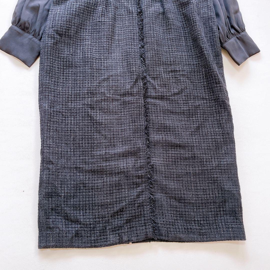 新品 ルイルエブティック ミックスツイードコンビ・ロングナローワンピースドレス