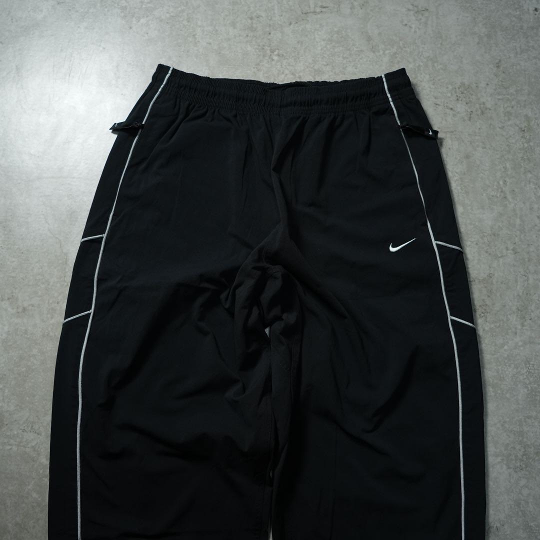 y2k NIKE 極太 バギーナイロンパンツ パイピング サイドライン 刺繍ロゴ