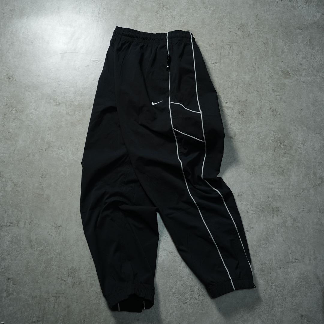 y2k NIKE 極太 バギーナイロンパンツ パイピング サイドライン 刺繍ロゴ