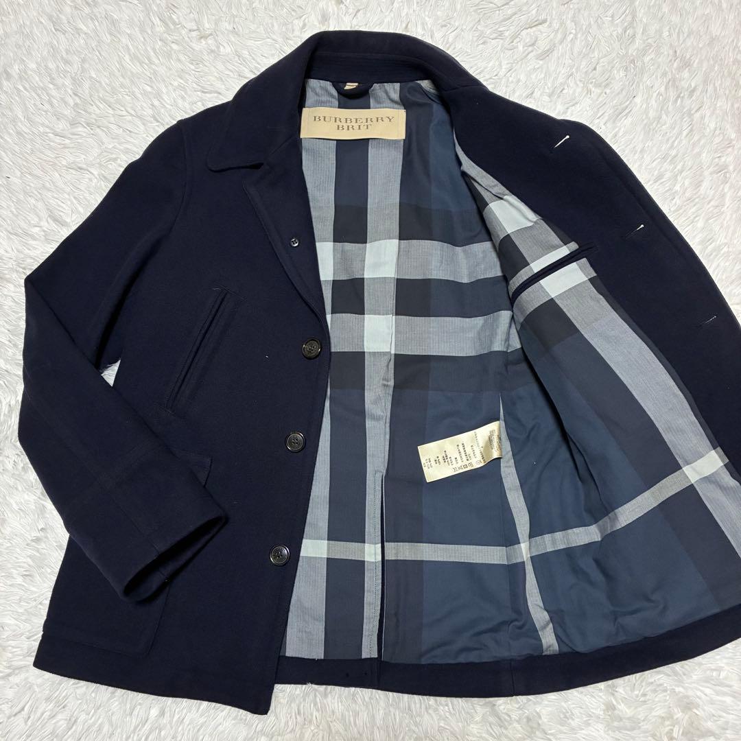 バーバリーブリッド　ピーコート　ノバチェック　ネイビー　Lサイズ　三陽商会