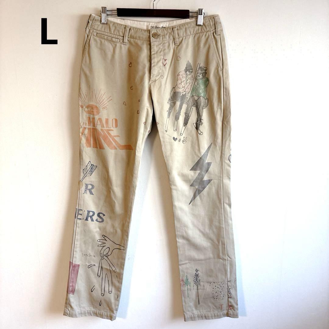 5825レミレリーフ チノパン 落書きプリント　日本製　メンズ　個性的　コットン