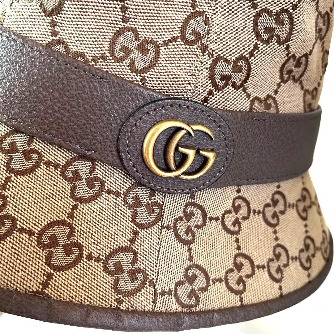 GUCCI GGパターン バケットハット　ベージュ、ブラウン　58M