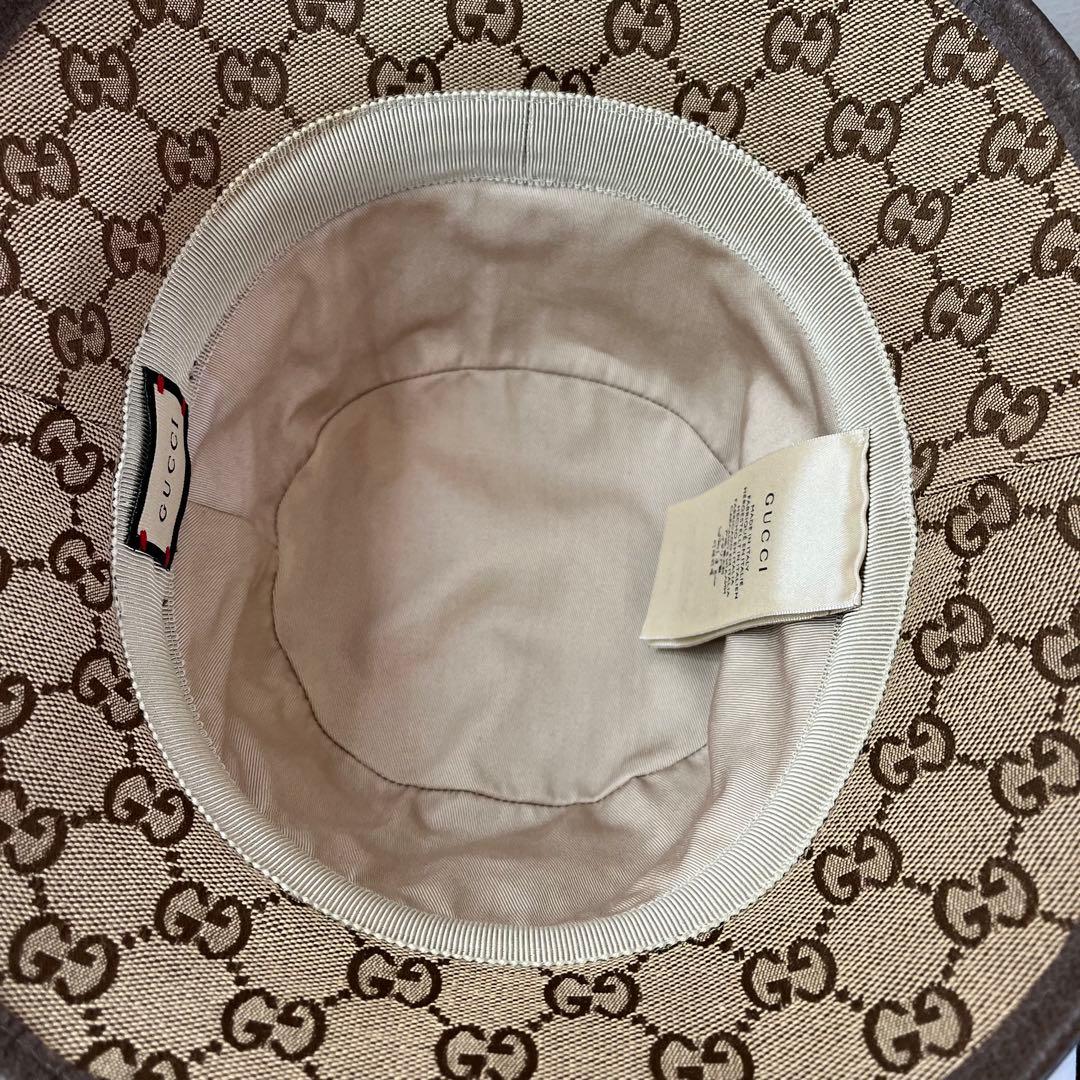 GUCCI GGパターン バケットハット　ベージュ、ブラウン　58M